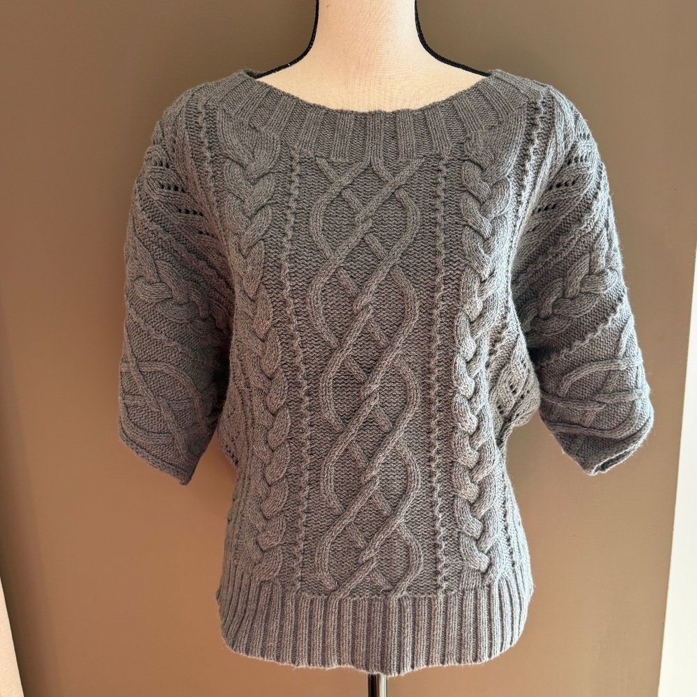 Express Women's Chunky Braid Cable Knit Short Sleeve Sweater, Size Medium